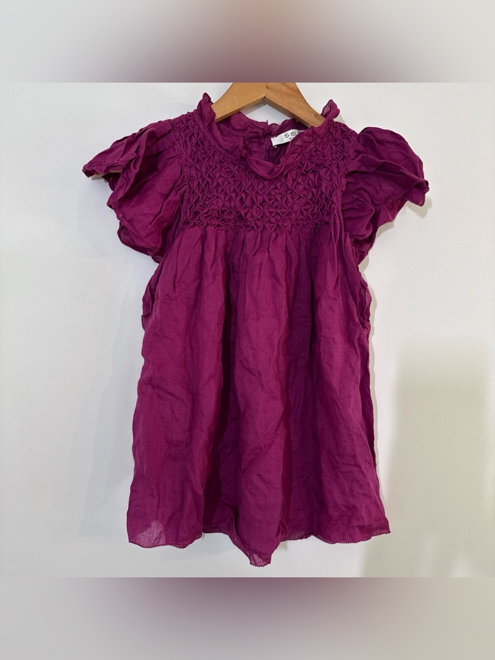 Sea New York Geneva Fuchsia Pink Smocked Short Sleeve Top Size Small